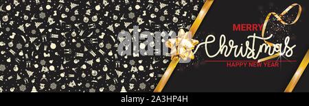 Mock up für Weihnachten Weihnachtskarten. Ribbon gebunden Banner mit Schleife. Vector Illustration Stock Vektor