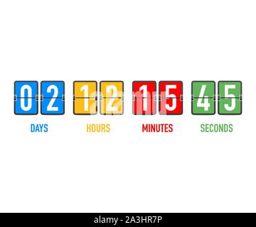 Vektor Countdown Uhr Zähler Timer. UI-app Digitale Countup Kreis Vorstand meter mit Kreis Zeit pie Diagramm. Anzeiger von Tag, Stunde, Minuten und Stock Vektor
