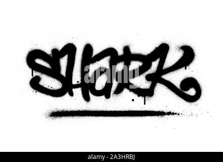 Graffiti shark Wort gesprüht in Schwarz auf Weiß Stock Vektor