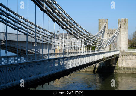 Conwy Suspension Bridge in Nord Wales Stockfoto