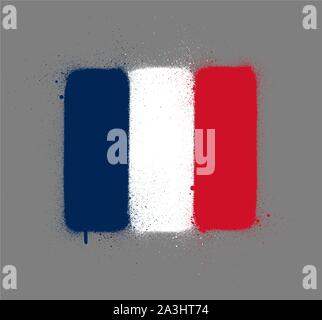Graffti französische Flagge über Grau gespritzt Stock Vektor