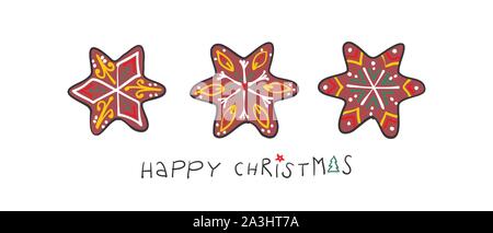 Weihnachtskarte mit Lebkuchen und handgezeichneten Typ frohe Weihnachten - Dekorative für Banner und Karten und Hintergründe Stock Vektor