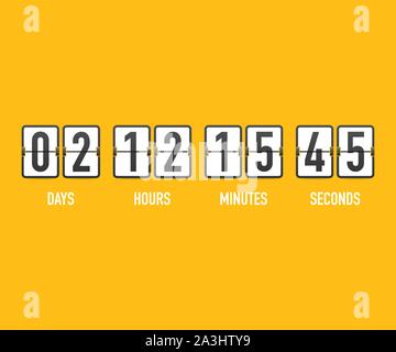 Vektor Countdown Uhr Zähler Timer. UI-app Digitale Countup Kreis Vorstand meter mit Kreis Zeit pie Diagramm. Anzeiger von Tag, Stunde, Minuten und Stock Vektor
