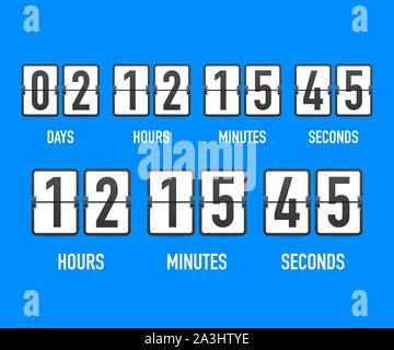 Vektor Countdown Uhr Zähler Timer. UI-app Digitale Countup Kreis Vorstand meter mit Kreis Zeit pie Diagramm. Anzeiger von Tag, Stunde, Minuten und Stock Vektor