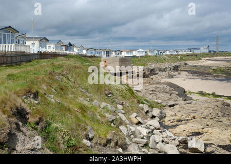 Seaside Caravan Park in Newbiggin-by-the-Sea, Northumberland, Großbritannien Stockfoto