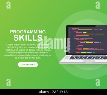 Moderne flache Bauweise isometrische Konzept der Programmierkenntnisse für Website und mobile Website. Landing Page Template. Vector lieferbar Abbildung. Stock Vektor