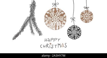 Gruß an Weihnachten mit dekorativen Zierpflanzen Schwarz und Gold flitter Hand gezeichnet Retro-look und Typ frohe Weihnachten - für horizontale Weihnachtskarten Stock Vektor