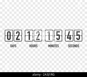 Vektor Countdown Uhr Zähler Timer. UI-app Digitale Countup Kreis Vorstand meter mit Kreis Zeit pie Diagramm. Anzeiger von Tag, Stunde, Minuten und Stock Vektor