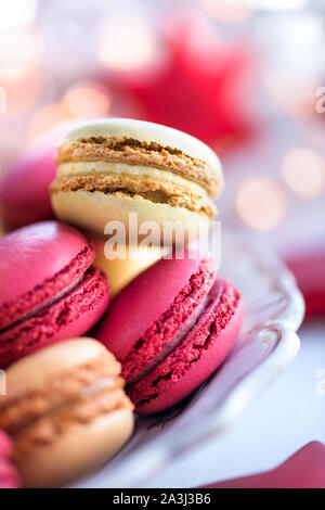 Close up oder Macaron mit Weihnachten Hintergrund Stockfoto