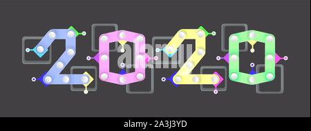 2020 Numerische für die Begrüßung für das Neue Jahr. Papier schneiden Zahlen sind wie Designer angeschlossen Stock Vektor