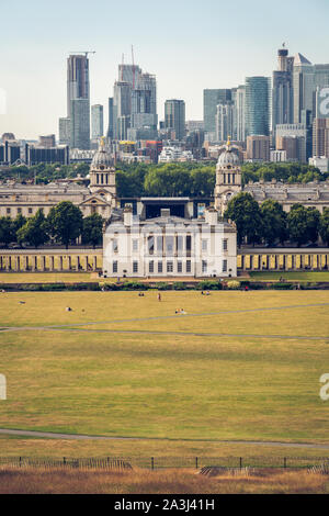 London Panorama von Greenwich Park Sicht Stockfoto