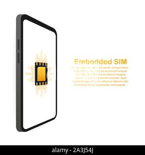 ESIM card Chip unterzeichnen. Embedded SIM-Konzept. Neue mobile Kommunikationstechnik. Vector lieferbar Abbildung: Stock Vektor