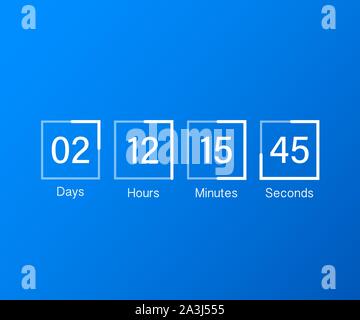 Countdown Uhr Zähler Timer. UI-app Digitale Countup Kreis Vorstand meter mit Kreis Zeit pie Diagramm. Anzeiger von Tag, Stunde, Minuten und Sekunden Stock Vektor
