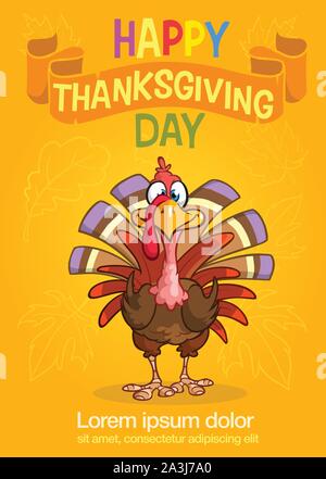 Cartoon Thanksgiving Truthahn Poster. Vektor Danksagung Einladung Stock Vektor