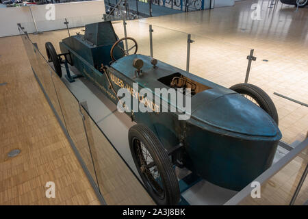 Die Rak 7 Rakete Auto von Max Valier (1930) im Deutschen Museum Verkehrszentrum (Deutsch Transport Museum), München, Bayern, Deutschland. Stockfoto