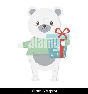 Eisbär mit verpackte Geschenk Feier frohe Weihnachten Vector Illustration Stock Vektor