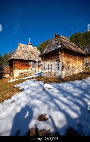 Authentische serbischen Dorf Sirogojno, Berg Zlatibor, Serbien Stockfoto