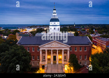 Maryland State House, in Annapolis, in der Dämmerung Stockfoto