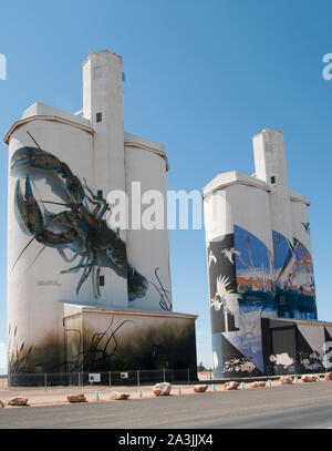 Silo Kunst von Jimmy Dvate und Garry Duncat an Waikerie auf dem Murray River, im Süden der australischen Riverland region Stockfoto