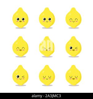 Nett, lustig und fröhlich Lemon set Character. Früchte Vector Illustration Stock Vektor