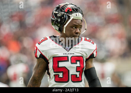 Houston, TX, USA. 6. Okt, 2019. Atlanta Falcons linebacker Jermaine Gnade (53) vor einem NFL Football Spiel zwischen der Houston Texans und die Atlanta Falcons an NRG Stadion in Houston, TX. Die Texaner gewannen das Spiel 53 zu 32. Trask Smith/CSM/Alamy leben Nachrichten Stockfoto