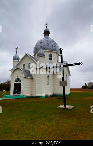 Pryma Kirche, St. Johannes der Täufer der ukrainischen griechisch-katholischen Kirche in Smuts, SK, Kanada Stockfoto