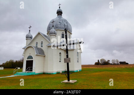 Pryma Kirche, St. Johannes der Täufer der ukrainischen griechisch-katholischen Kirche in Smuts, SK, Kanada Stockfoto