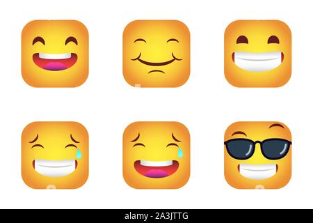 Einstellen der Quadrate emoticons Gesichter Zeichen Stock Vektor