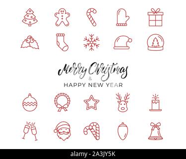 Weihnachten Symbole. Weihnachten und Neujahr Umrisse Holiday Icons einstellen Stock Vektor