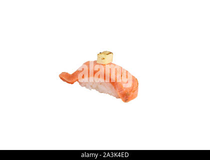 Lachs geräuchert mit Frischkäse sushi Nigiri japanische Küche. auf weißem Hintergrund Stockfoto