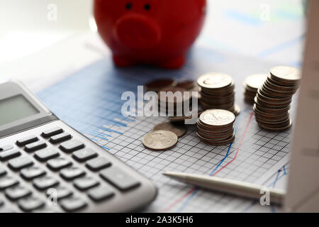 Sparschwein und Taschenrechner Stockfoto