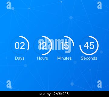 Countdown Uhr Zähler Timer. UI-app Digitale Countup Kreis Vorstand meter mit Kreis Zeit pie Diagramm. Anzeiger von Tag, Stunde, Minuten und Sekunden Stock Vektor