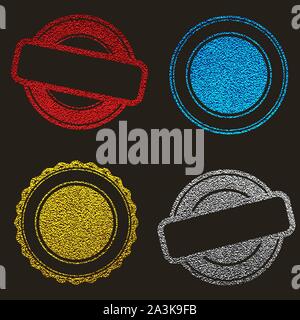 Vintage Briefmarken und Stempel. Vector Illustration. Gold, Silber, Rot und cyan Fahnen, Abzeichen, Logos, Symbole, Etiketten und Abzeichen Set Stock Vektor