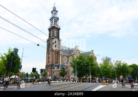 Die schöne Westerkerk Kirche im Zentrum von Amsterdam. Stockfoto