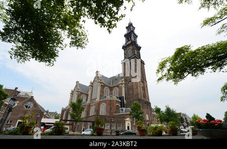 Die schöne Westerkerk Kirche im Zentrum von Amsterdam. Stockfoto