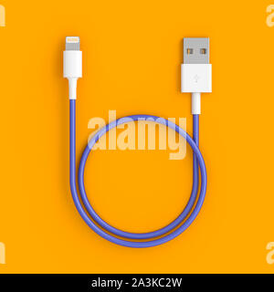 3D-Render eines klassischen USB-Kabel auf einen orangen Hintergrund in einem flach Stil Stockfoto