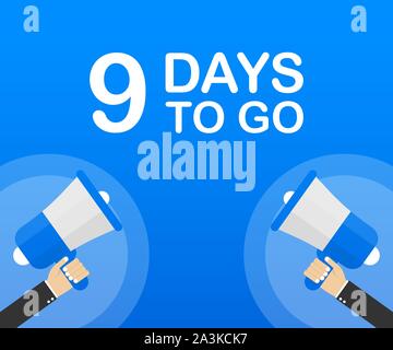 9 Tage flach Symbol auf blauem Hintergrund. Banner für Wirtschaft, Marketing und Werbung. Vector lieferbar Abbildung. Stock Vektor