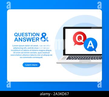 Frage und Antwort Bubble Chat auf Laptop Bildschirm. Vector lieferbar Abbildung. Stock Vektor