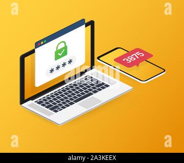 Zweistufige Authentifizierung Vector Illustration, cartoon Smartphone und Computer Sicherheit Login oder Anmelden. Vector lieferbar Abbildung. Stock Vektor