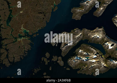 Nuuk, die Hauptstadt von Grönland, vom Weltraum aus gesehen - enthält geänderte Copernicus Sentinel Data (2019) Stockfoto