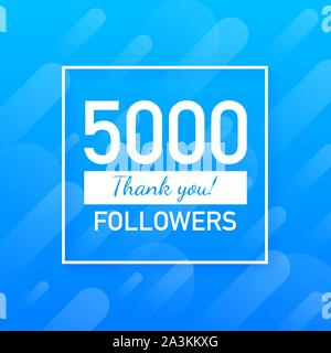 5000 Anhänger, Danke, Social Sites veröffentlichen. Vielen Dank Anhänger glückwunsch Karte. Vector Illustration. Stock Vektor