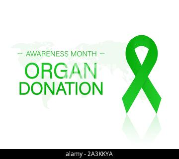 Banner mit Organ Transplantation und Organspende Bewusstsein realistische Green Ribbon. Vector Illustration. Stock Vektor