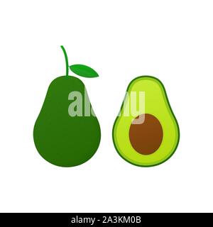 Frisches Obst Avocado. Realistische Vektor avocados Abbildung. Ganze und schneiden Avocado. Stock Vektor