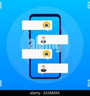 Vektor flache moderne Stil Zeichentrickfigur Abbildung: Icon Design. Chat bot Roboter Konzept auf dem Laptop Bildschirm. Vector Illustration. Stock Vektor