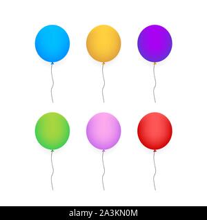 Bunte realistische Helium Luftballons. Glänzend realistische Ballon für Geburtstag. Vector lieferbar Abbildung: Stock Vektor