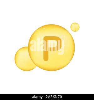 Vitamin P Gold leuchtenden Symbol. Ascorbinsäure. Vector Illustration Stock Vektor