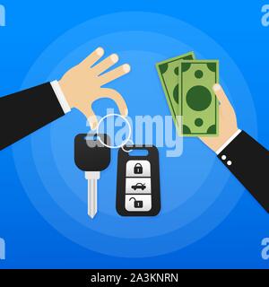 Car Sharing Service Werbung Webseite Vorlage. Banner der Mieten auto Service. Handel mit Autos und Mietwagen. Website, Werbung wie Hand- und Schlüssel Stock Vektor