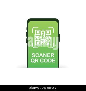 Qr-Code scannen wie Linear Schwarz Telefon. Konzept der Pixel-art Square, Product, Promotion Label, Telefon, Bildschirm, Gerät. Vector lieferbar Abbildung. Stock Vektor