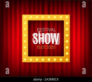 Festival zeigen Poster mit Spotlight. Konzert, Party, Theater, Kino. Vector lieferbar Abbildung. Stock Vektor