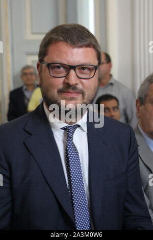 Neapel, Italien. 07 Okt, 2019. Gennaro Migliore, PD Politiker bei einer Initiative der "ITALIA VIVA' politische Bewegung in Neapel. (Foto von Salvatore Esposito/Pacific Press) Quelle: Pacific Press Agency/Alamy leben Nachrichten Stockfoto